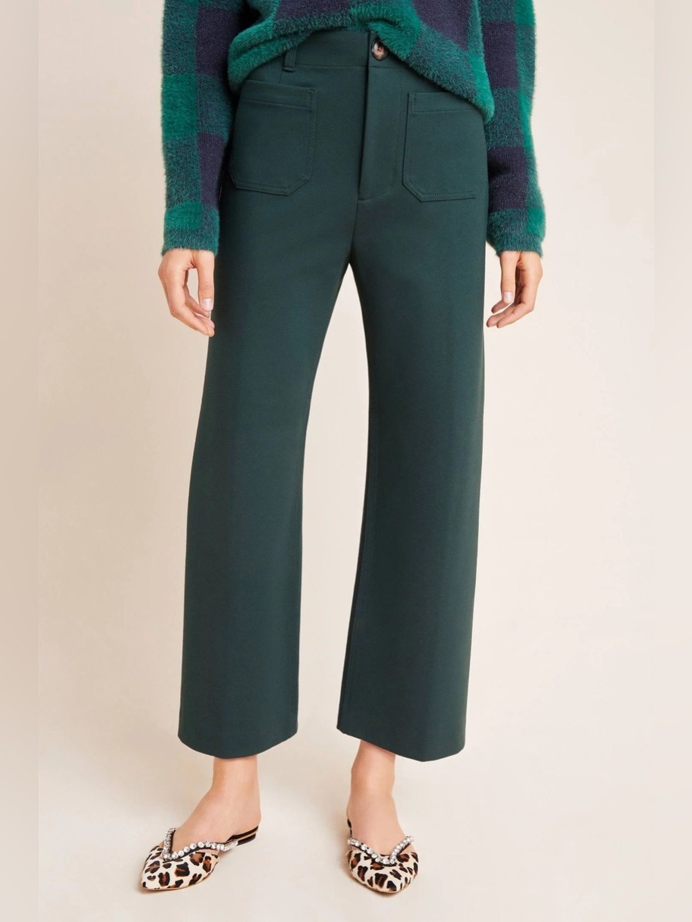 Anthropologie Courtney Cropped Wide-Leg Trousers Green Size 4